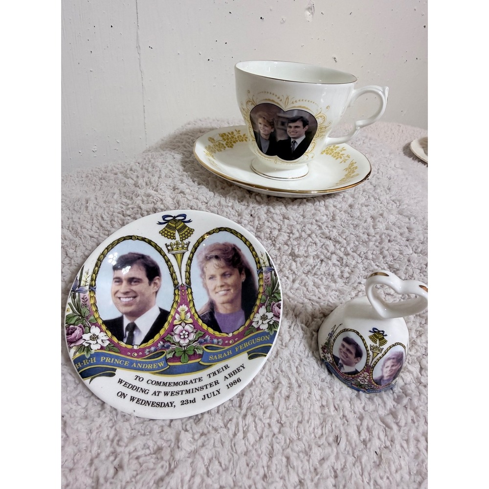 Finsbury Prince Andrew Sarah Ferguson Royal Wedding 1986 Tea Cup Plate Bell Set